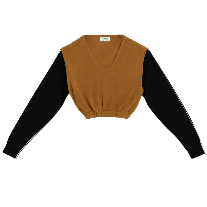 VINTAGE Upcycled “Cocoa & Midnight” Crop Sweater