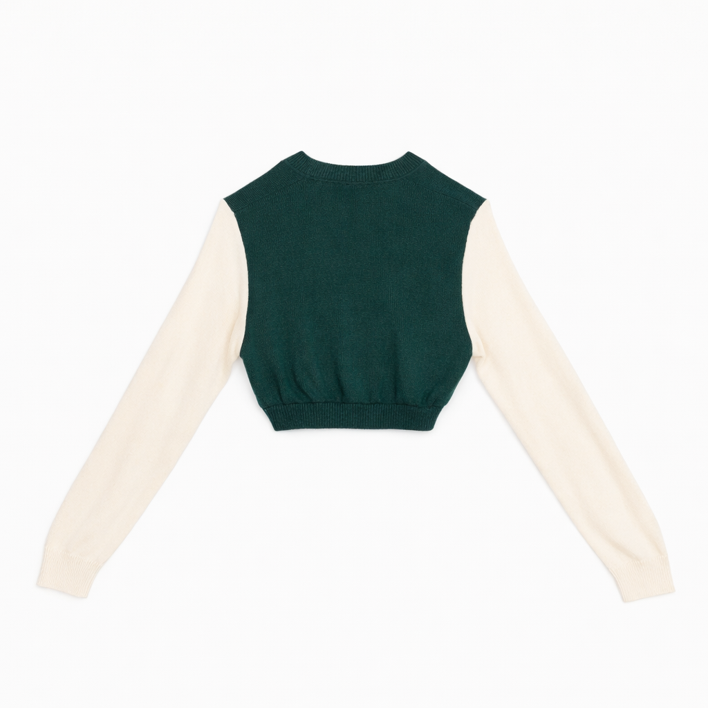 VINTAGE Upcycled “Pine Green & Vanilla” Colorblock Crop Knit