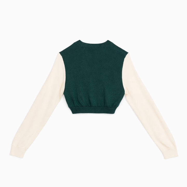 VINTAGE Upcycled “Pine Green & Vanilla” Colorblock Crop Knit