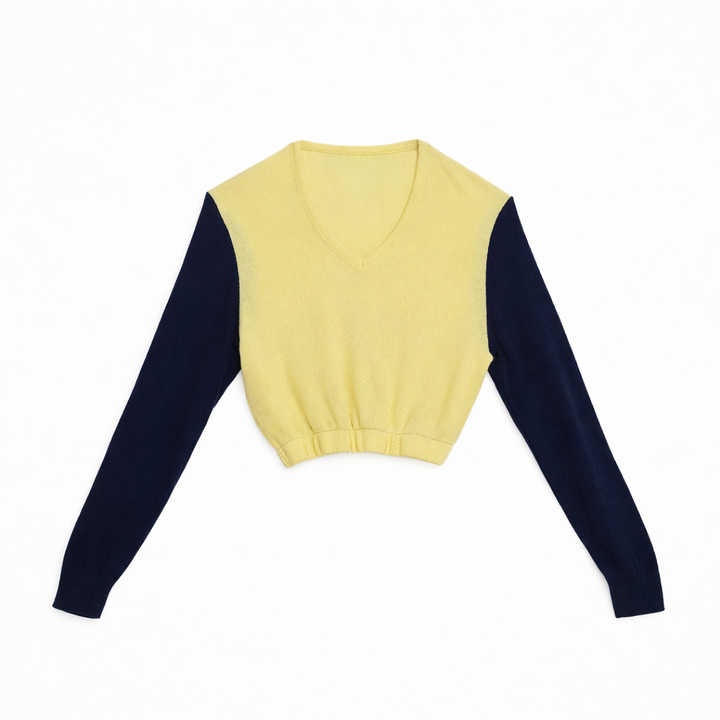VINTAGE Upcycled  “Lemon Meringue x Navy Night” Reworked Crop Knit