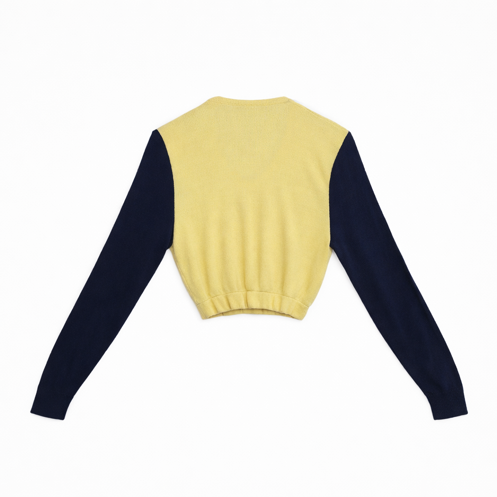 VINTAGE Upcycled  “Lemon Meringue x Navy Night” Reworked Crop Knit