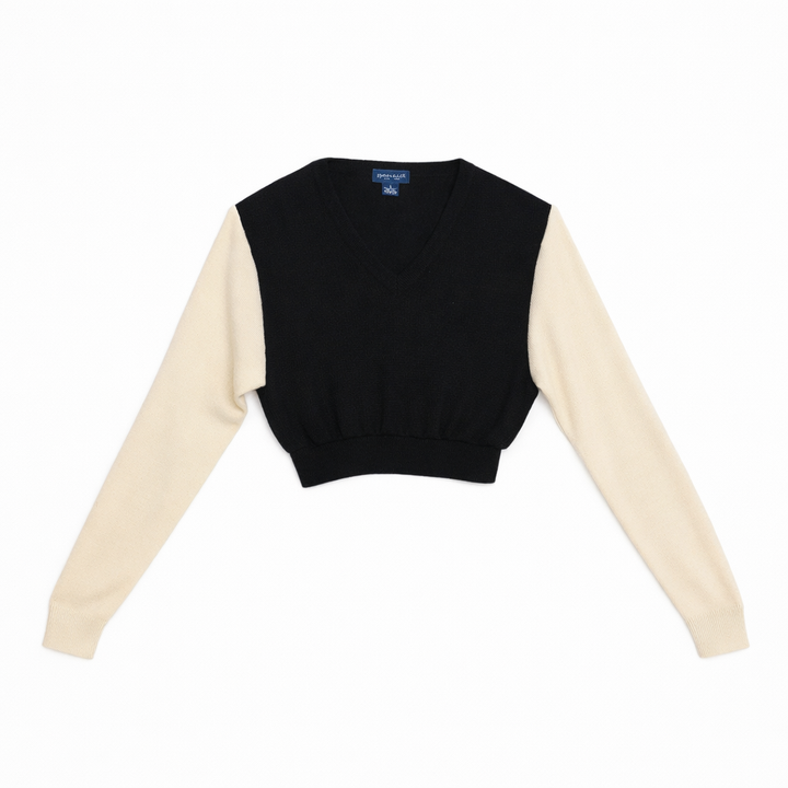 VINTAGE Upcycled  “Oat Latte x Blackout” Reworked Crop Sweater