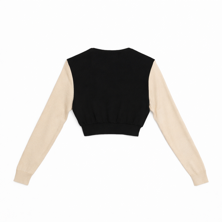 VINTAGE Upcycled  “Oat Latte x Blackout” Reworked Crop Sweater