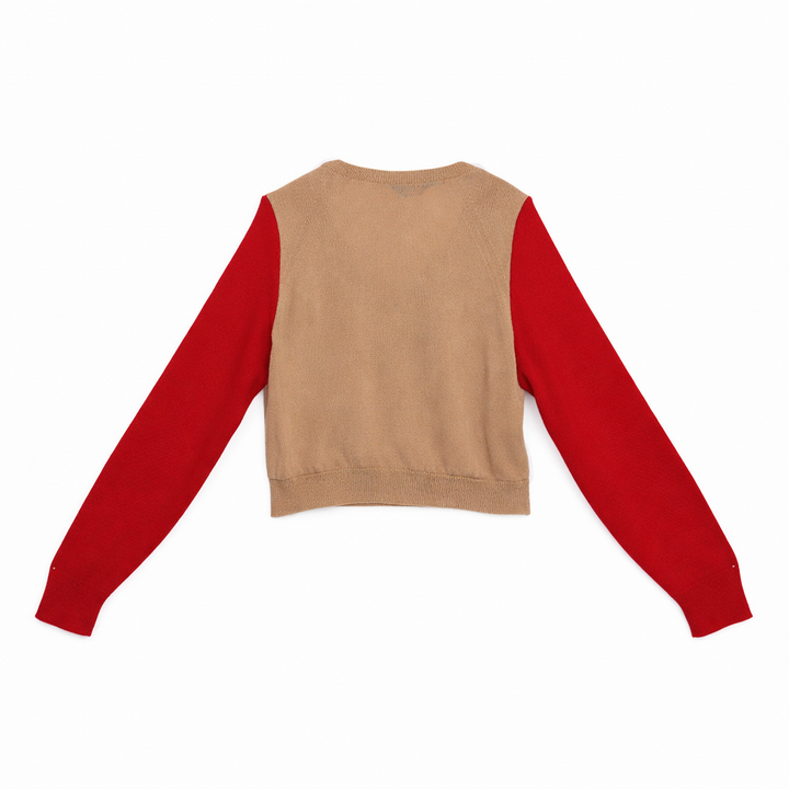 VINTAGE “Latte + Cherry” Upcycled Colorblock Knit