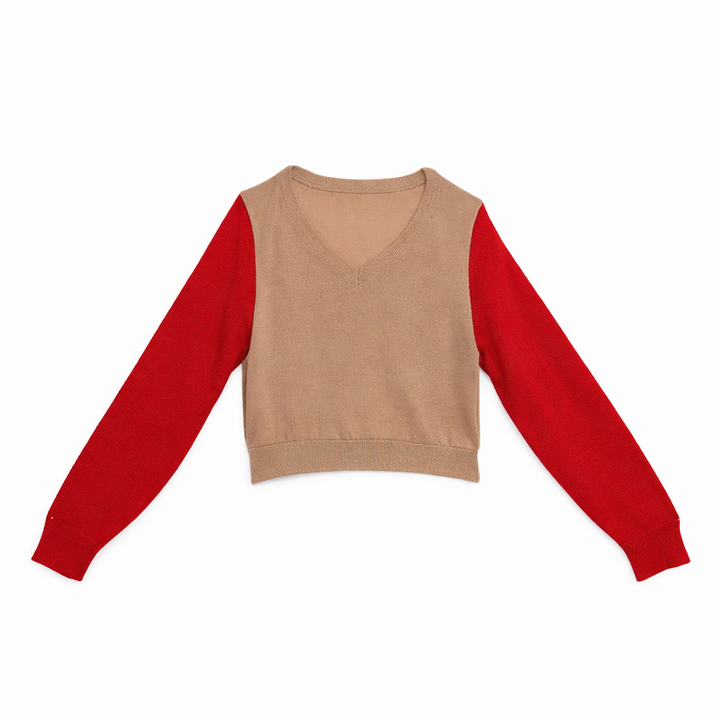 VINTAGE “Latte + Cherry” Upcycled Colorblock Knit