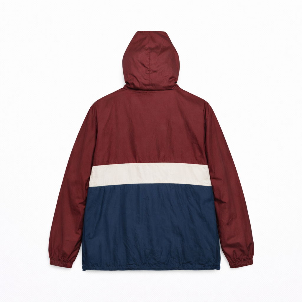 Vintage GAP Hooded Half-Zip Anorak Jacket  Burgundy/Navy/Cream Colorblock (XL)