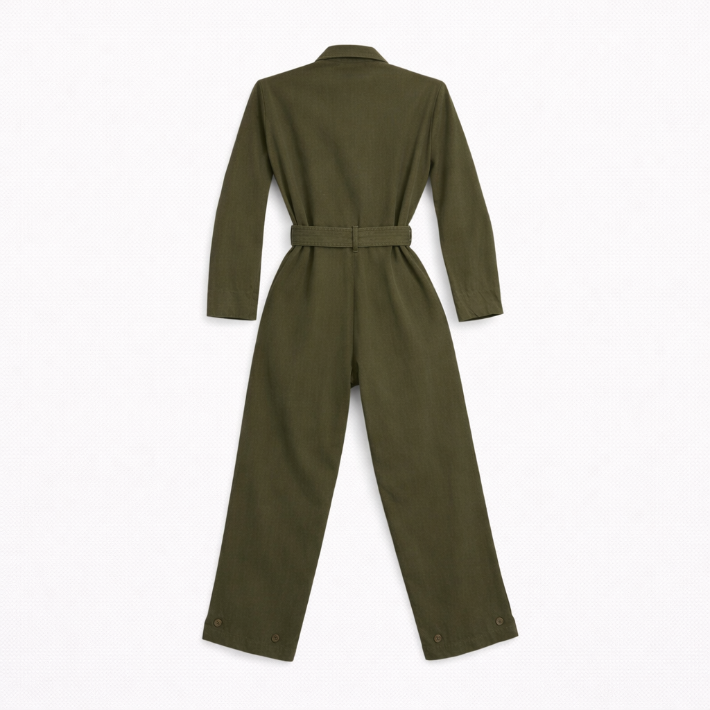 Vintage Olive Utility Zip Jumpsuit (Belted)