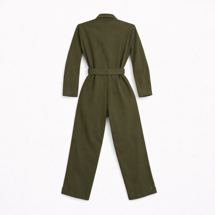 Vintage Olive Utility Zip Jumpsuit (Belted)