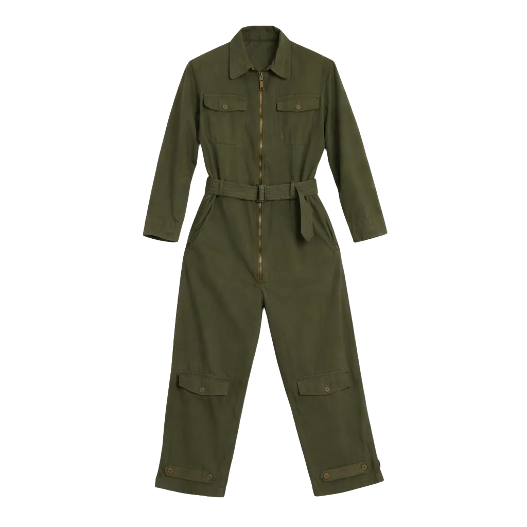 Vintage Olive Utility Zip Jumpsuit (Belted)
