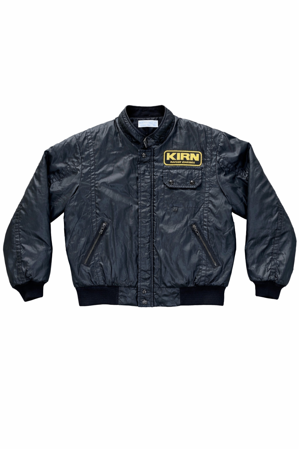 Vintage 1990s KIRN Racing Engines Black Nylon Bomber Jacket w/ Patch