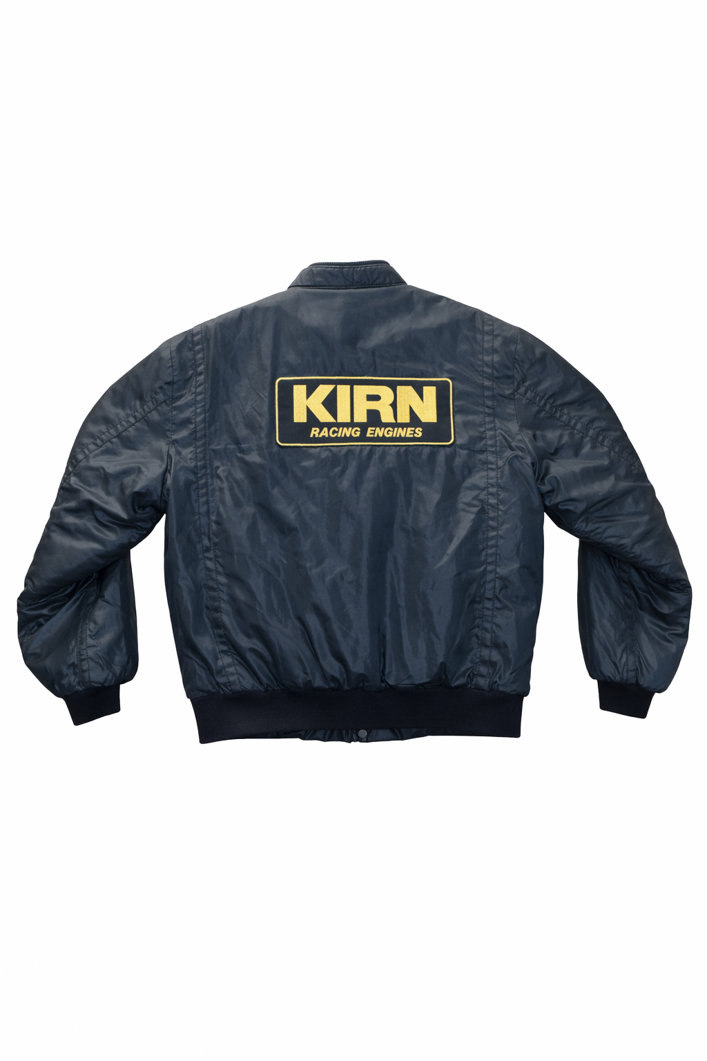 Vintage 1990s KIRN Racing Engines Black Nylon Bomber Jacket w/ Patch