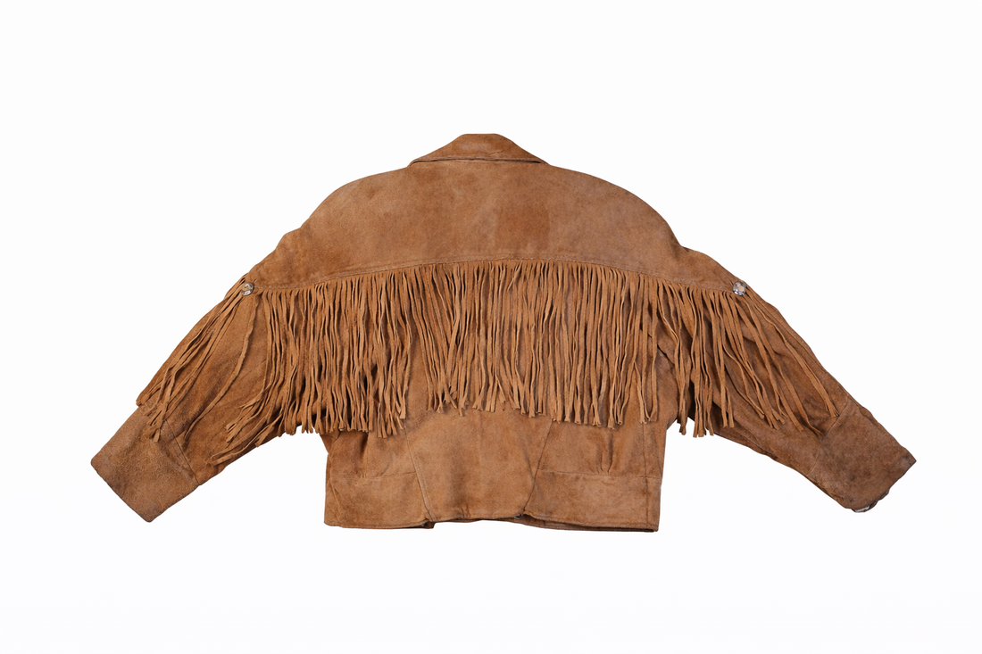 1980s Vintage “Sky Blue Waters” Suede Fringe Jacket