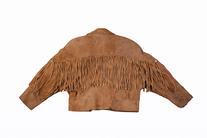 1980s Vintage “Sky Blue Waters” Suede Fringe Jacket