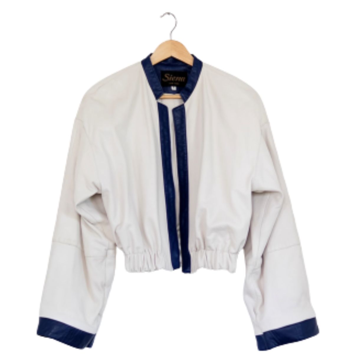 Vintage Off-White + Eggplant Leather Upcyled Cropped Jacket