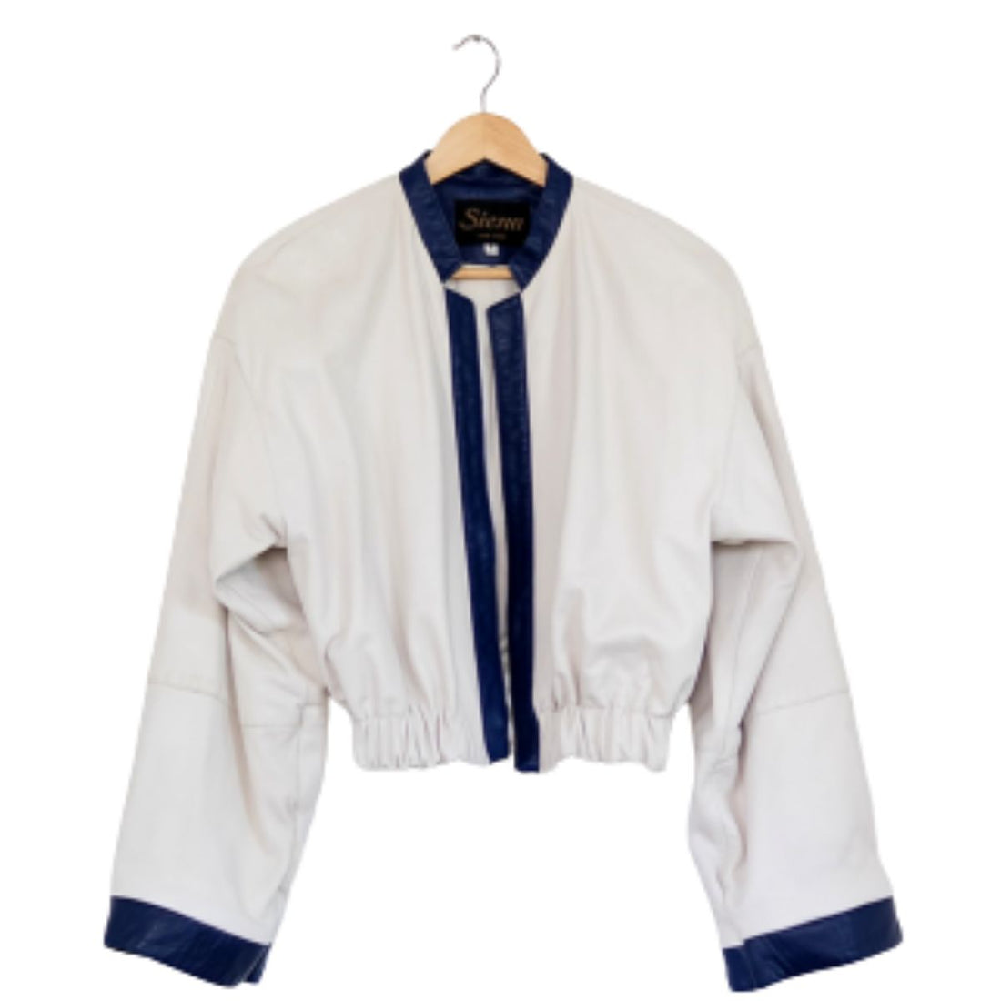 Vintage Off-White + Eggplant Leather Upcyled Cropped Jacket