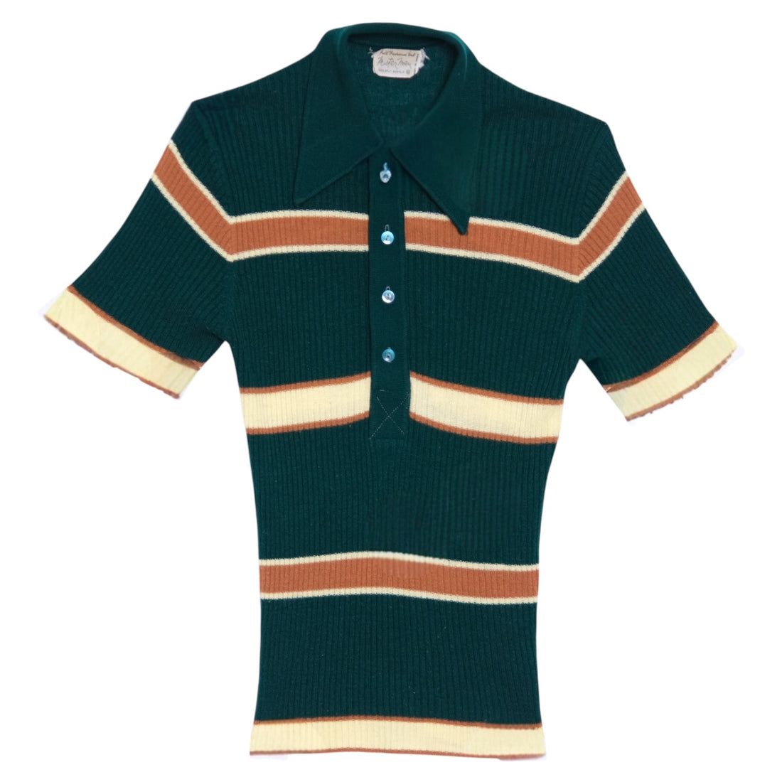 Vintage Mister Man Rib Knit Striped Polo Shirt