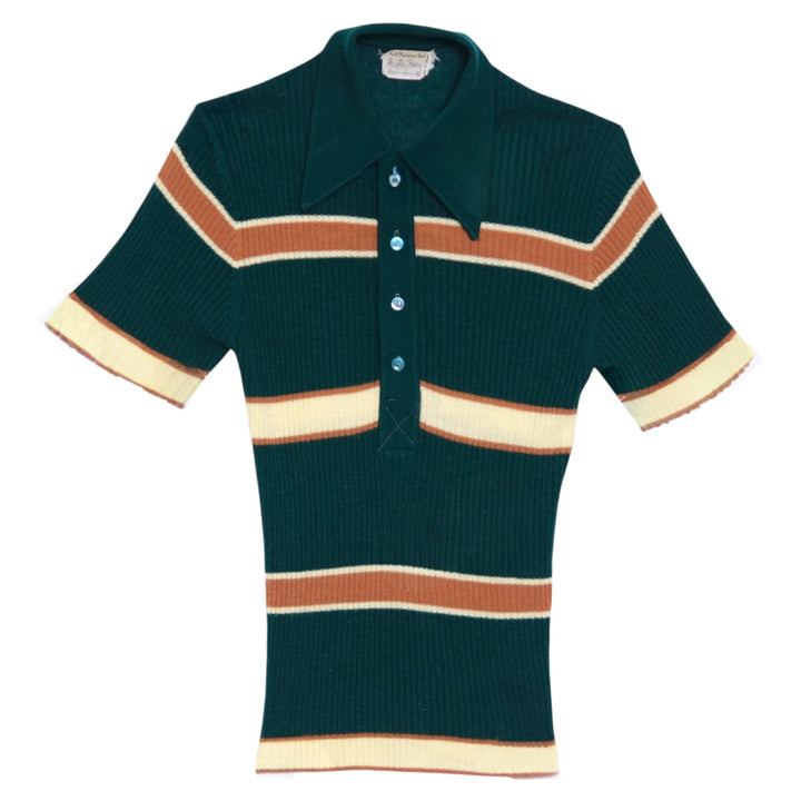 Vintage Mister Man Rib Knit Striped Polo Shirt