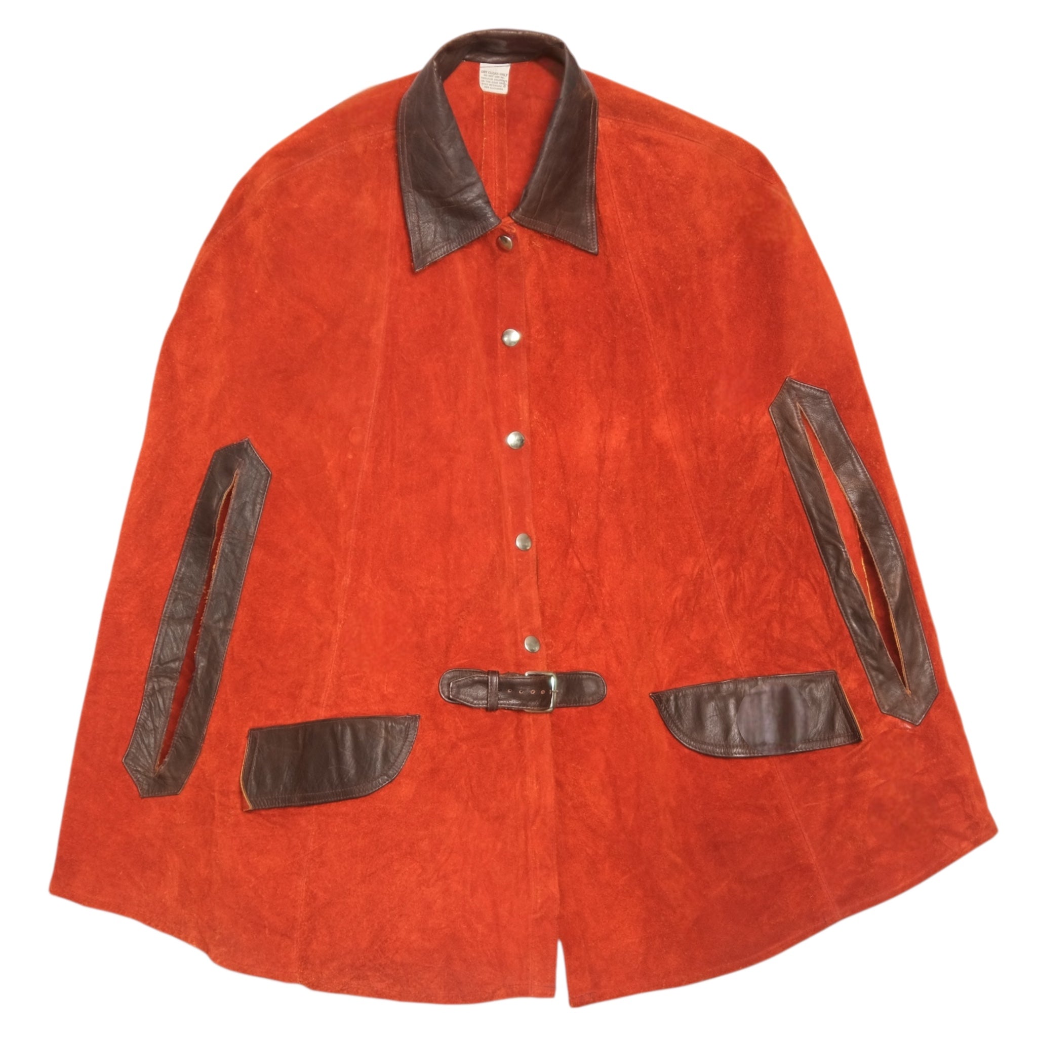 Vintage Suede + Leather Buckle Poncho Cape