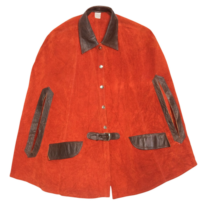 Vintage Suede + Leather Buckle Poncho Cape