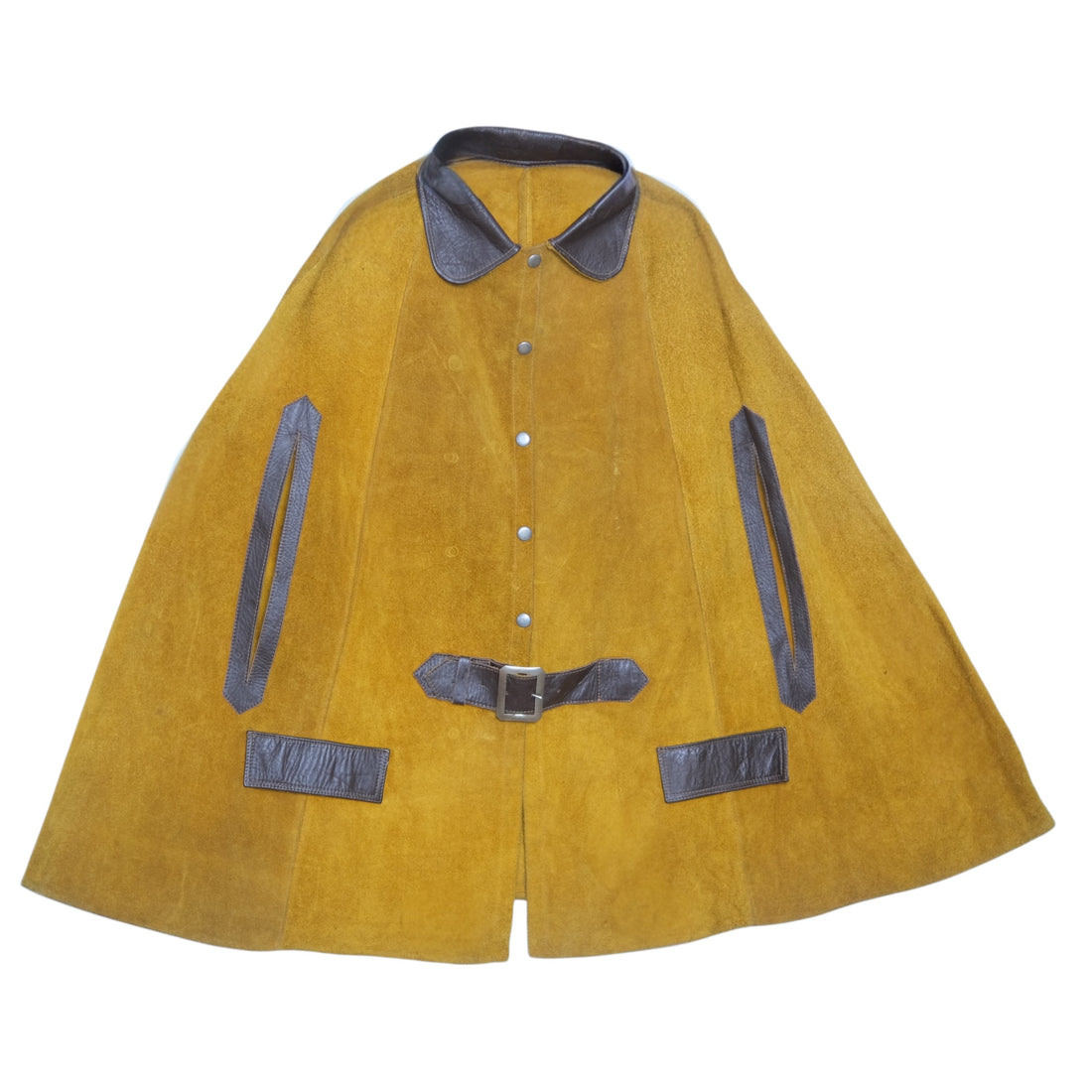 Vintage Suede + Leather Buckle Poncho Cape