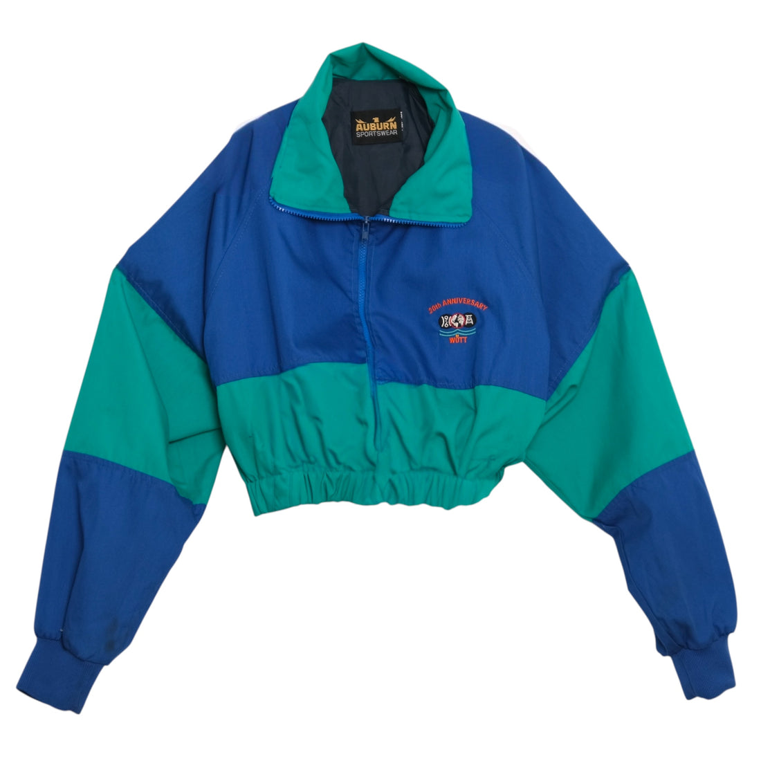 Vintage Upcycled Blue & Teal Colorblock Crop Jacket