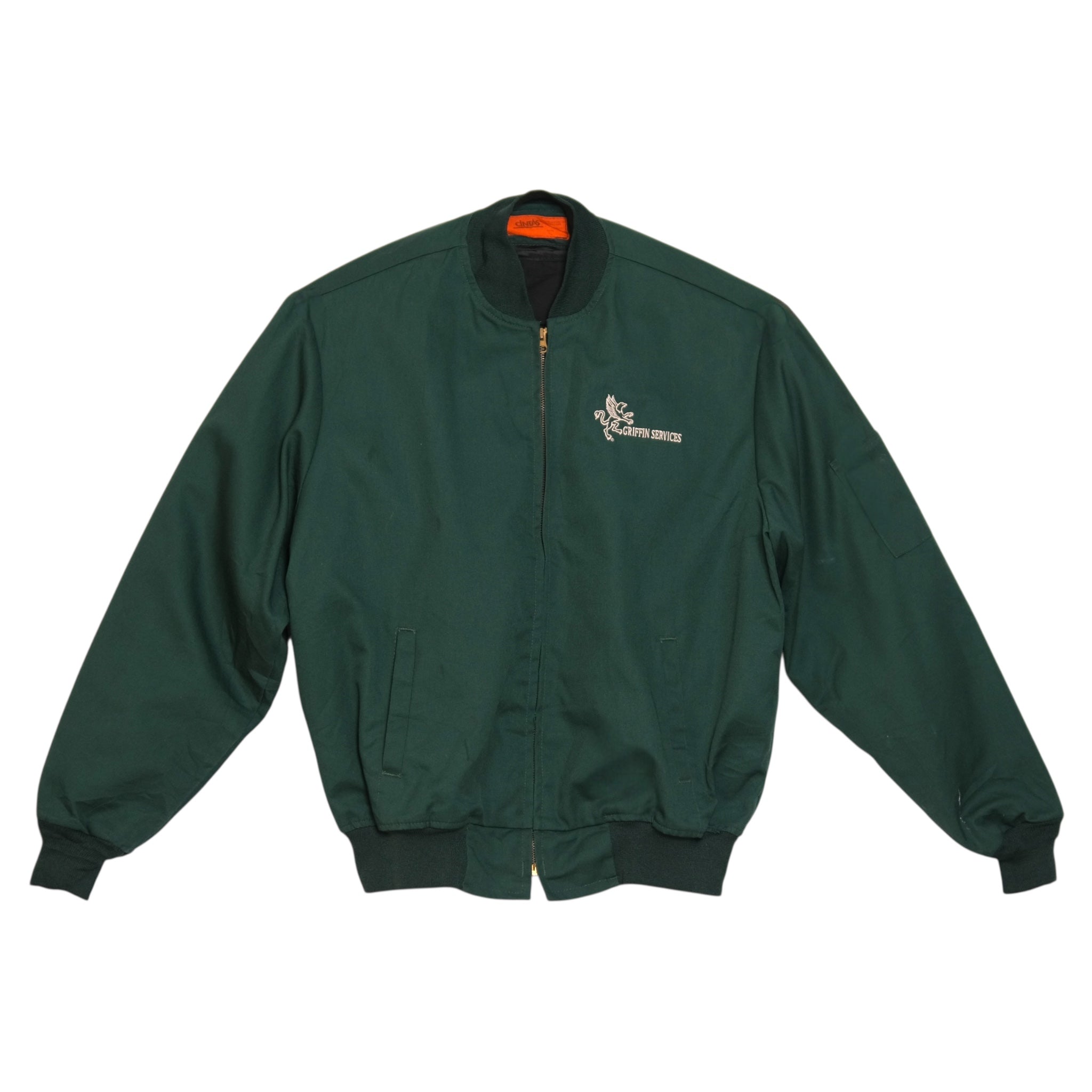 Vintage Forest Green Griffin Services Embroidered Bomber Jacket  Oversized Fit