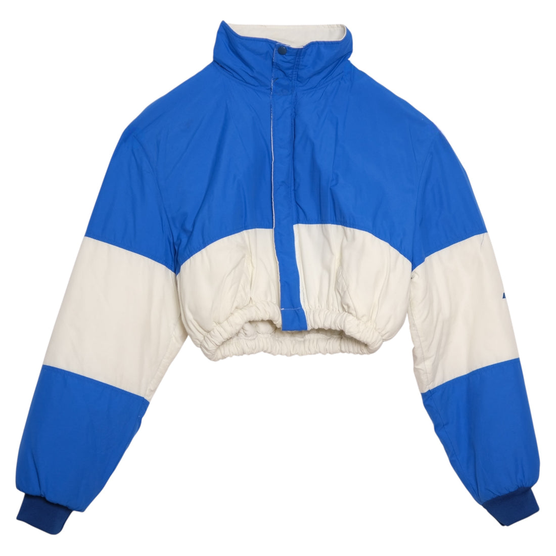 VINTAGE  Upcycle Cropped Cobalt + Cream Colorblock Jacket