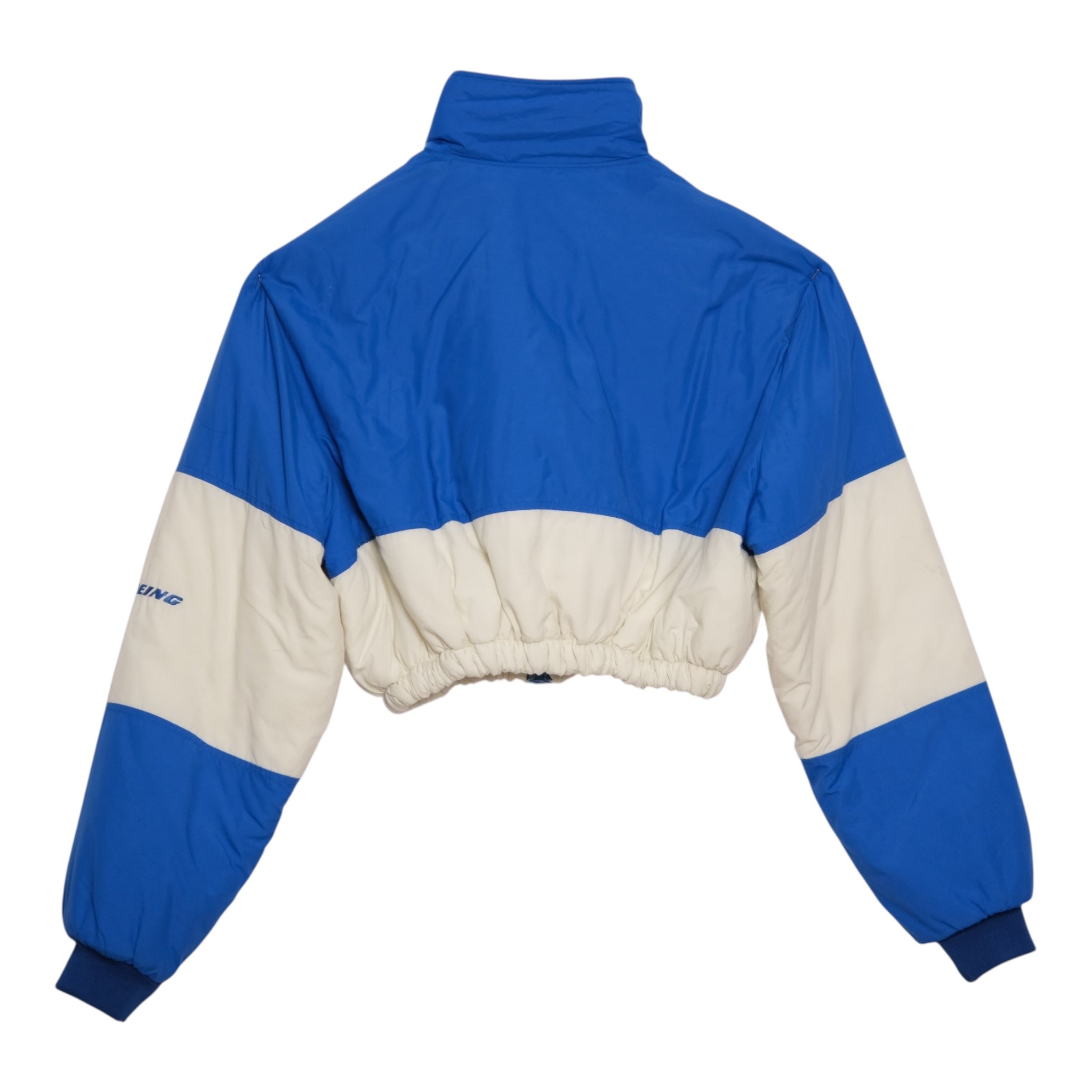 VINTAGE  Upcycle Cropped Cobalt + Cream Colorblock Jacket