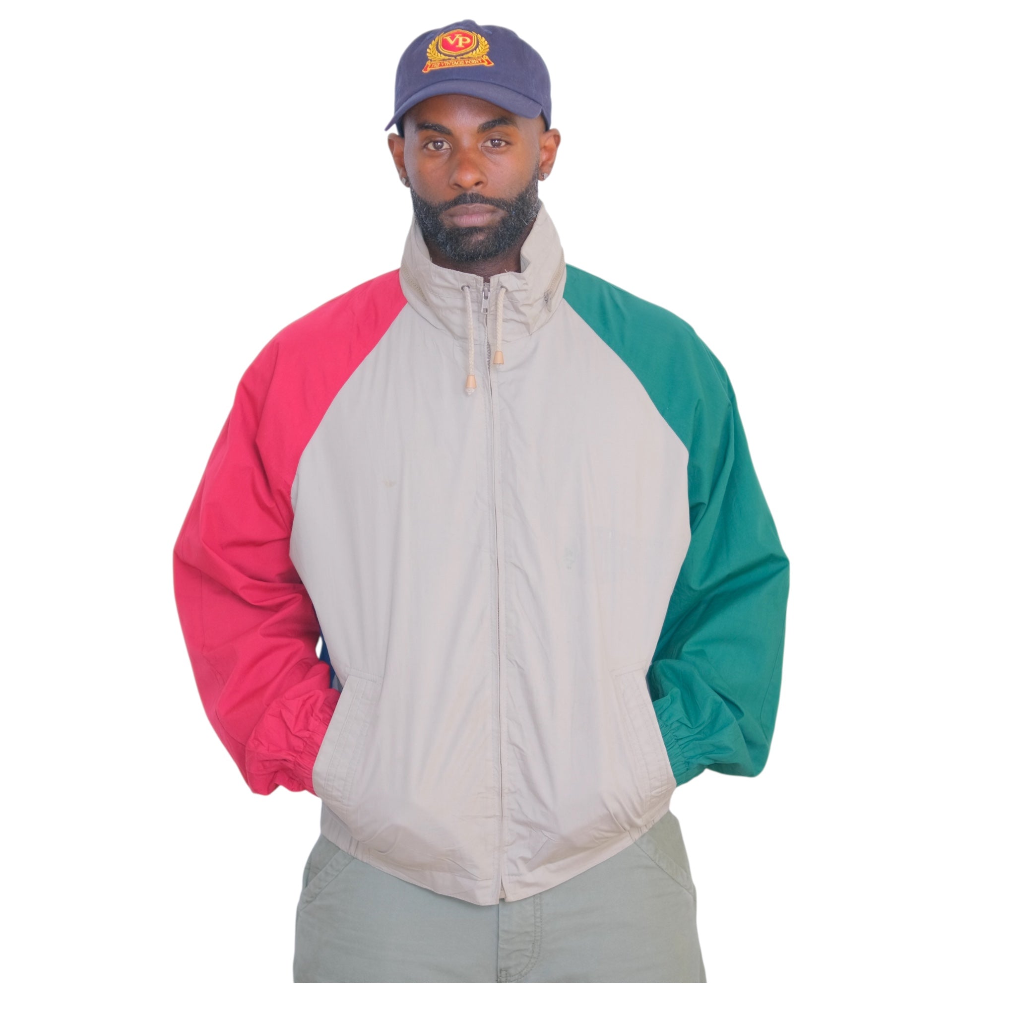 Members Only Colorblock Zip Jacket  Oversized Fit (Red/Tan/Green Blue Panels)