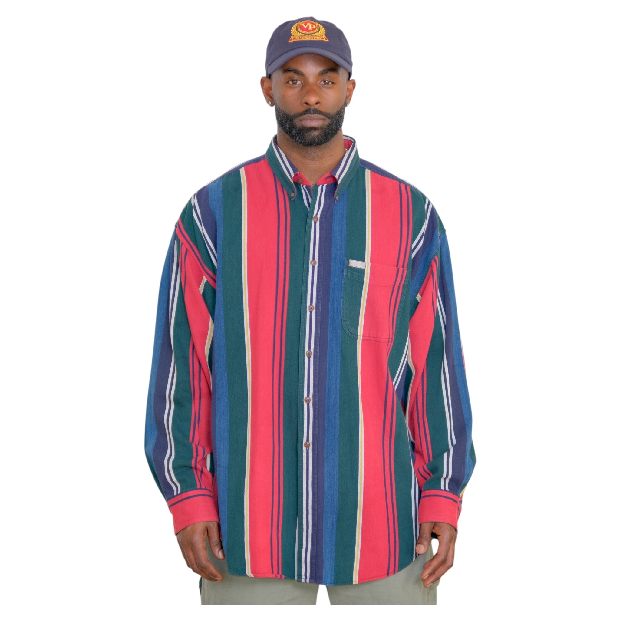 Vintage 1990s CHAPS Ralph Lauren Multicolor Vertical Stripe Button-Down Shirt  XL