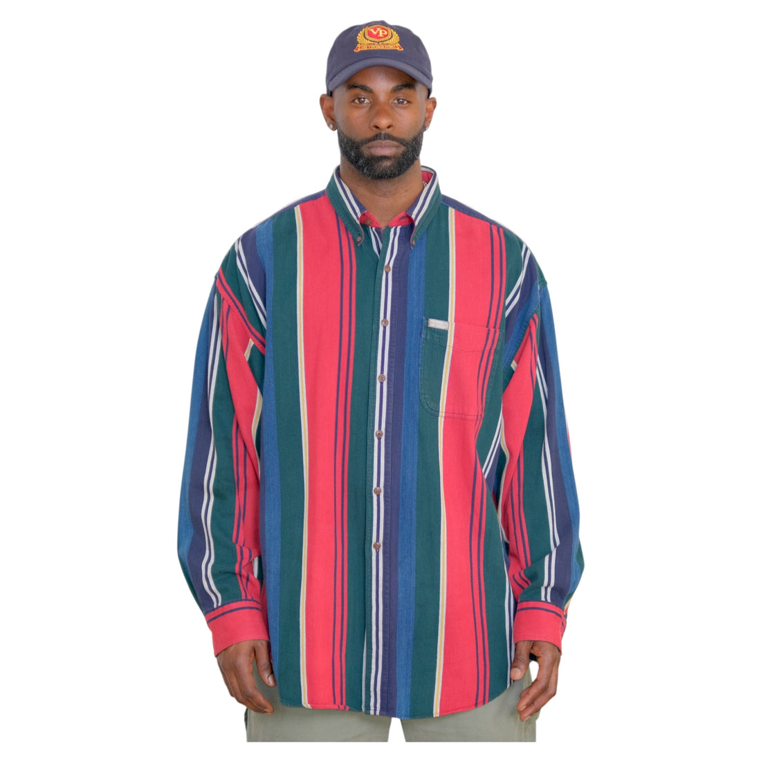 Vintage 1990s CHAPS Ralph Lauren Multicolor Vertical Stripe Button-Down Shirt  XL