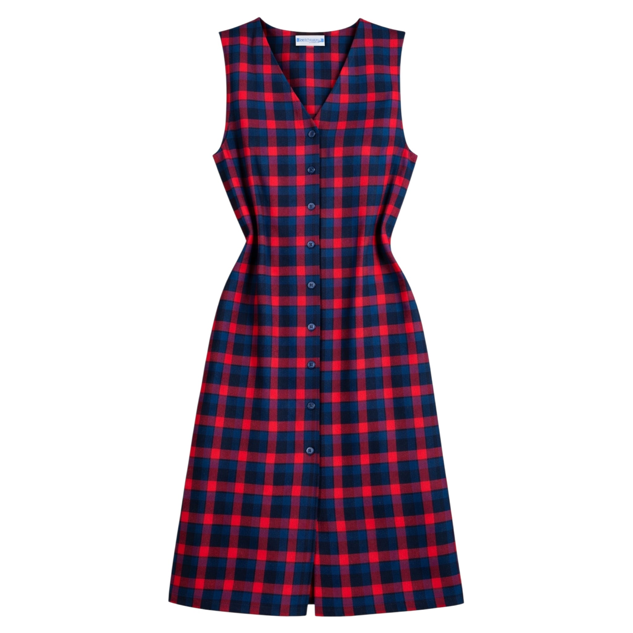 Vintage 1980s Pendleton Navy & Cherry Plaid Midi Dress