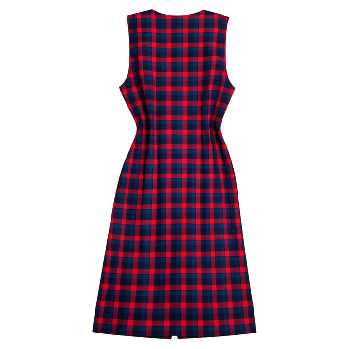 Vintage 1980s Pendleton Navy & Cherry Plaid Midi Dress