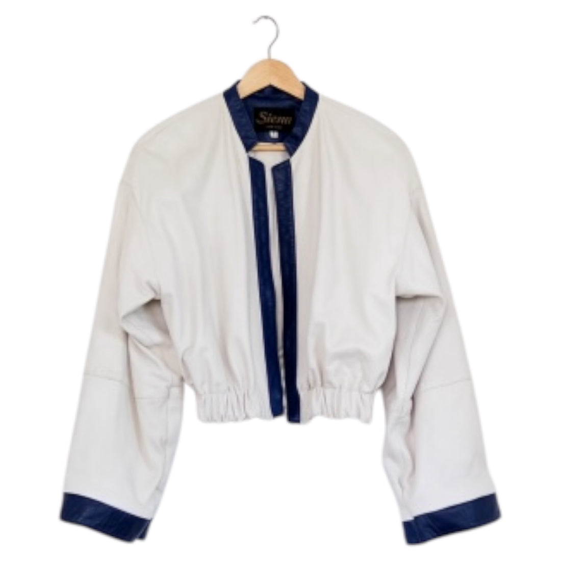 Vintage Off-White + Eggplant Leather Upcyled Cropped Jacket