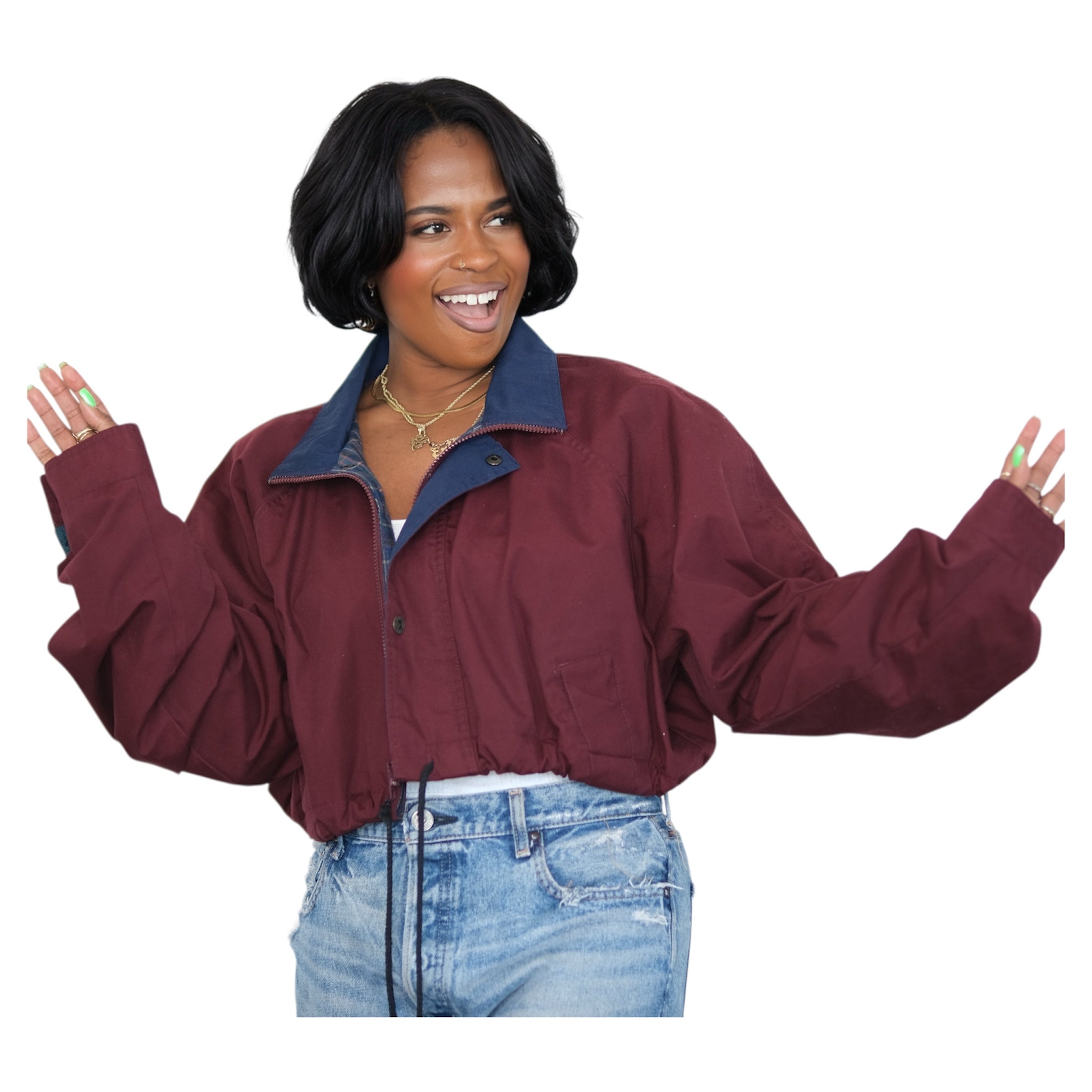 Vintage Merlot + Midnight Upcycled Drawstring Crop Jacket