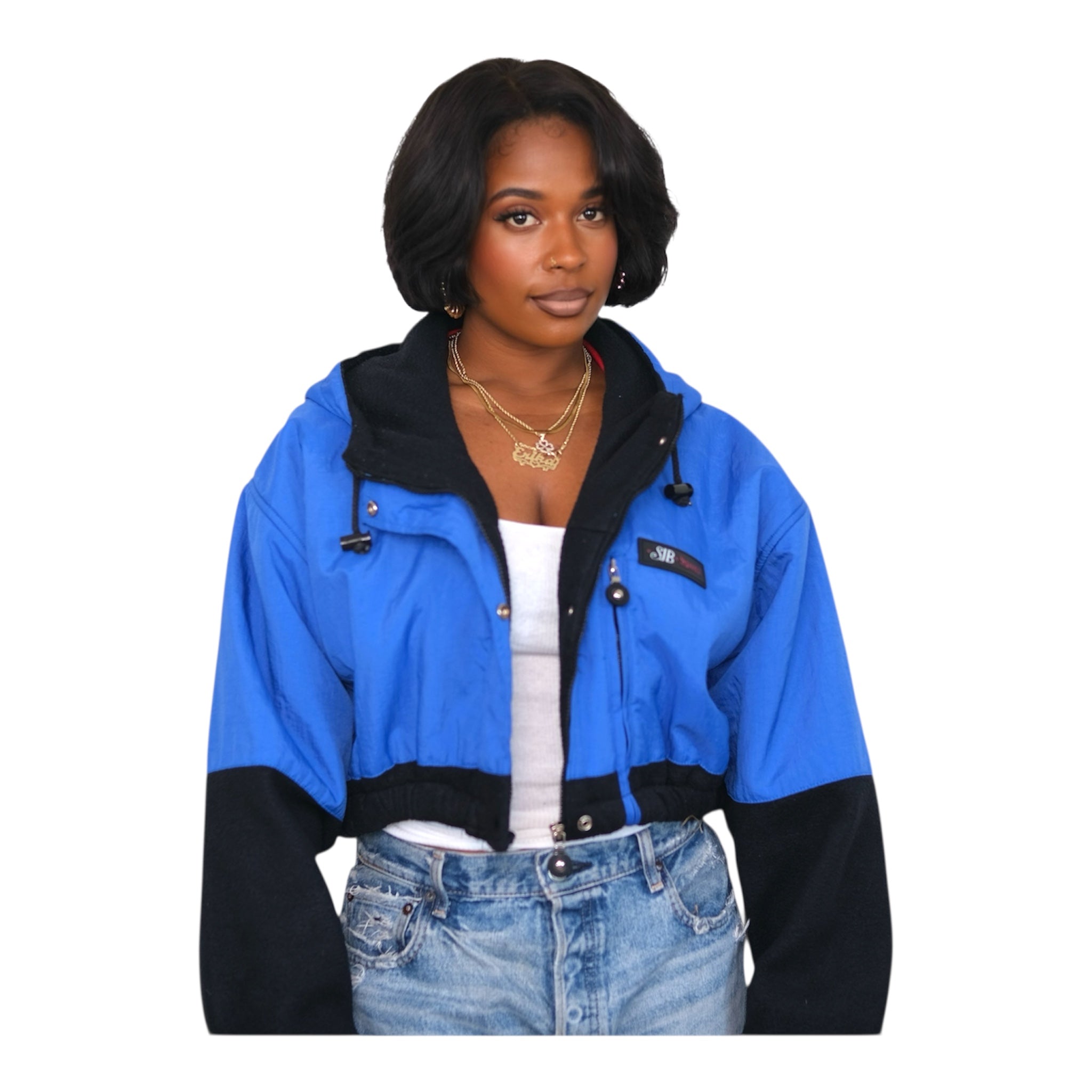 Vintage Cobalt + Onyx Upcycled Hooded Crop Jacket