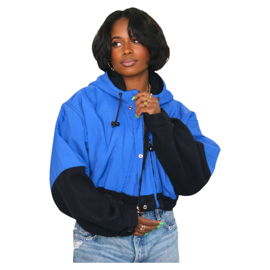 Vintage Cobalt + Onyx Upcycled Hooded Crop Jacket