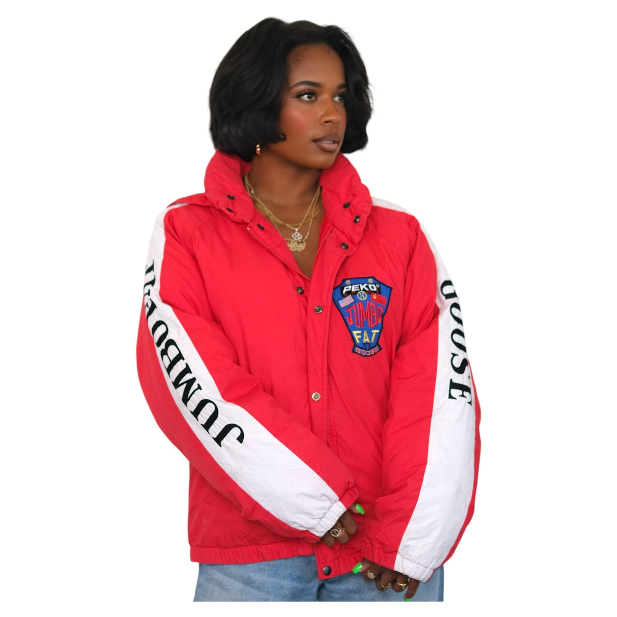 Vintage Cherry Red + Ice White PEKO Jumbo Fat Goose Puffer Jacket