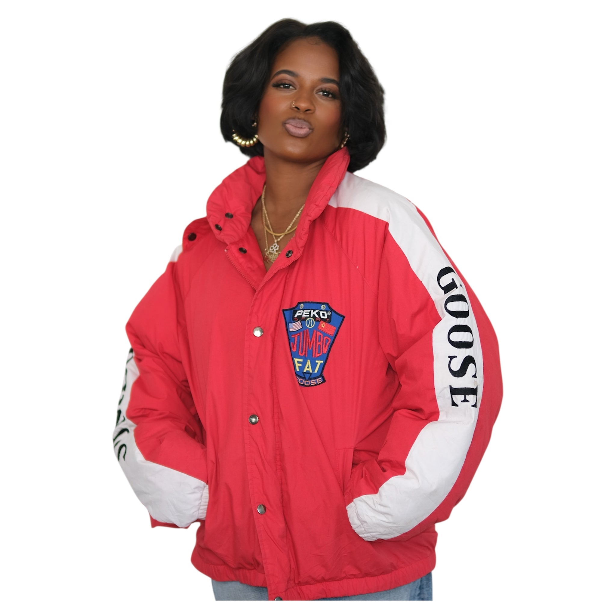Vintage Cherry Red + Ice White PEKO Jumbo Fat Goose Puffer Jacket