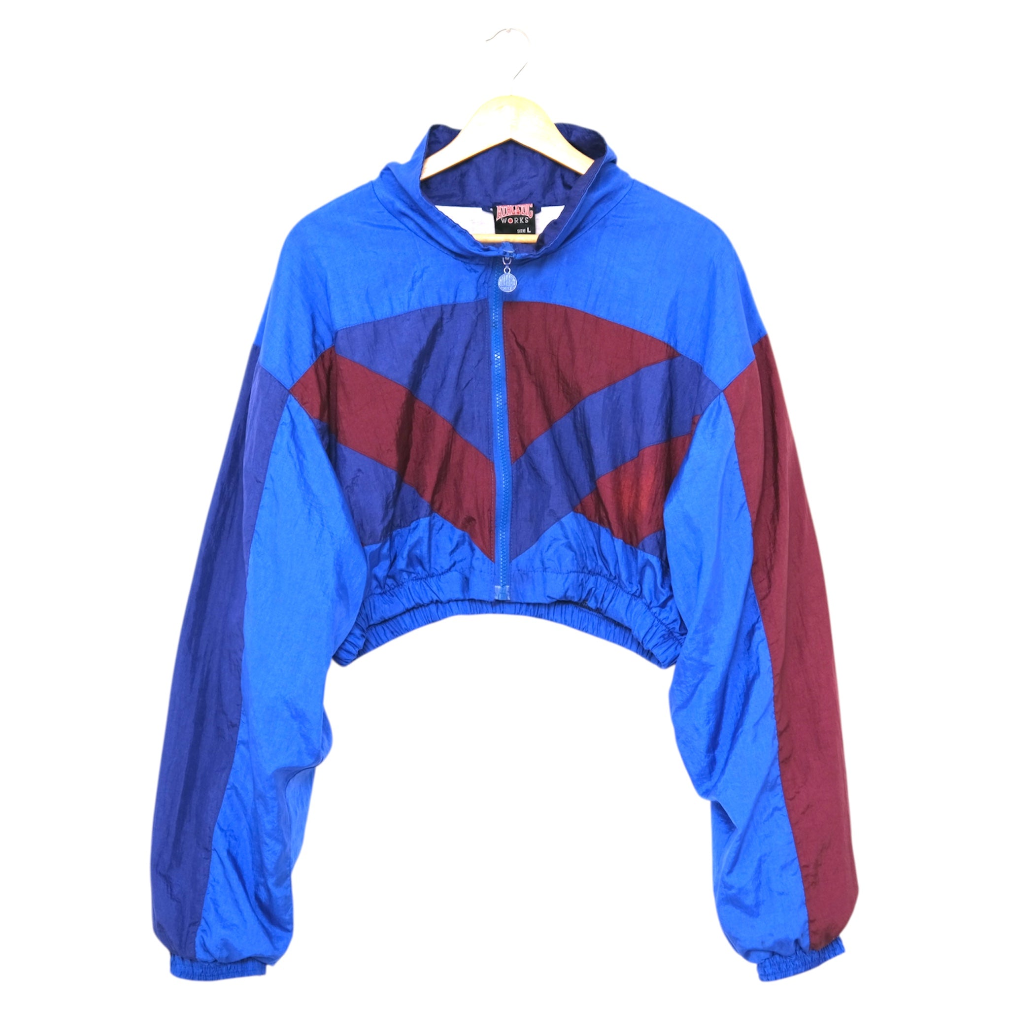 Vintage Cobalt + Merlot Cropped Windbreaker Upcycled  Jacket