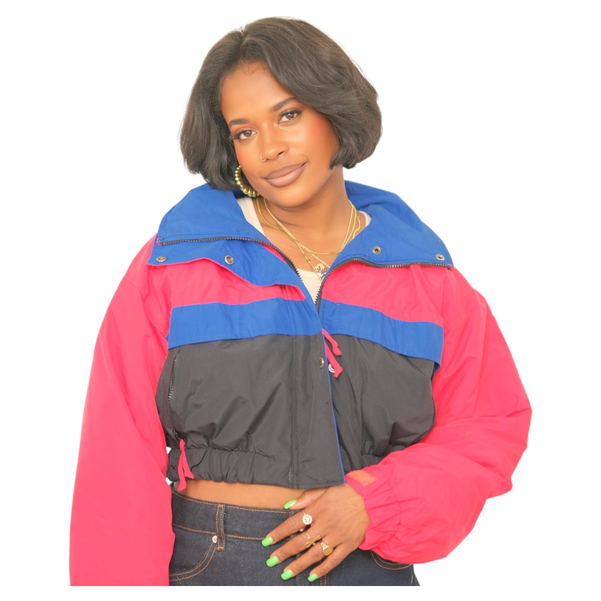 Vintage Crimson + Cobalt + Onyx Upcycled Cropped Puffer Jacket