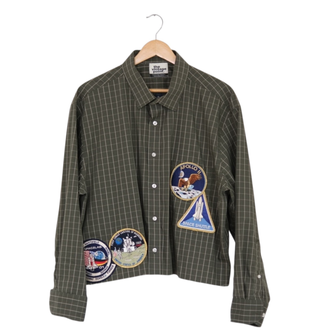 Reworked Vintage Olive Grid Space Patch Shirt | One of One