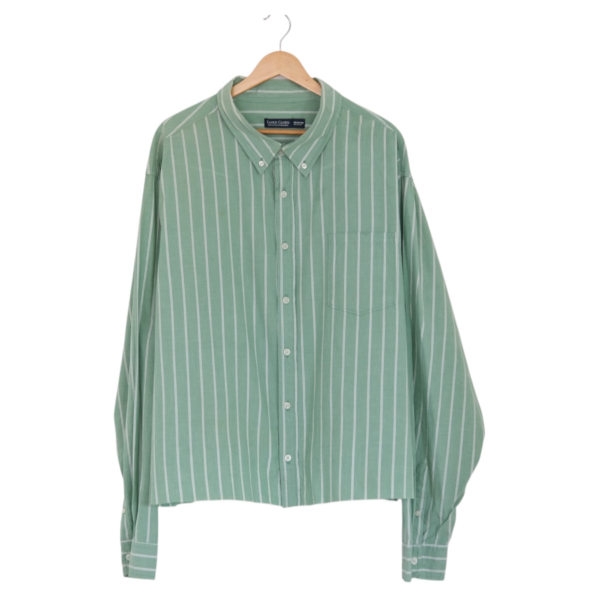 Vintage Sage Stripe Boxy Button-Down Shirt|3XL