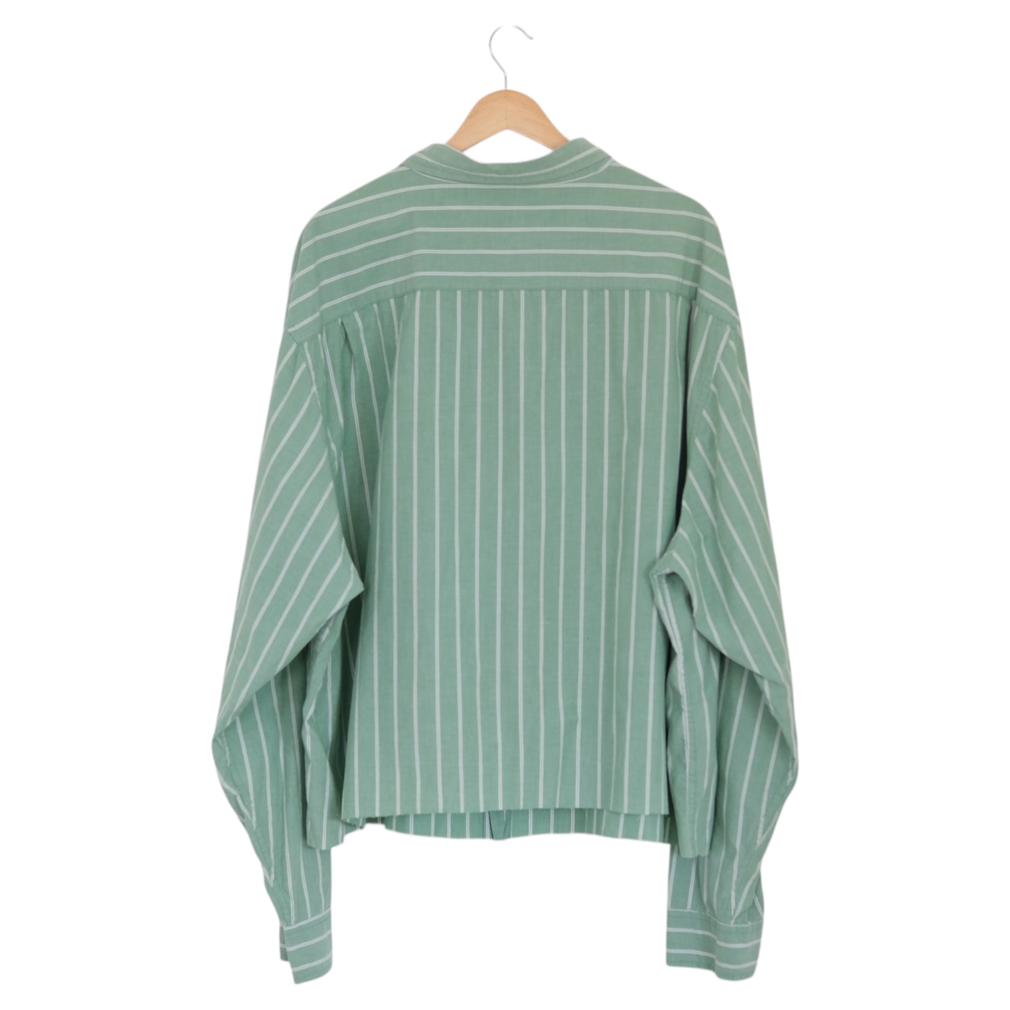 Vintage Sage Stripe Boxy Button-Down Shirt|3XL