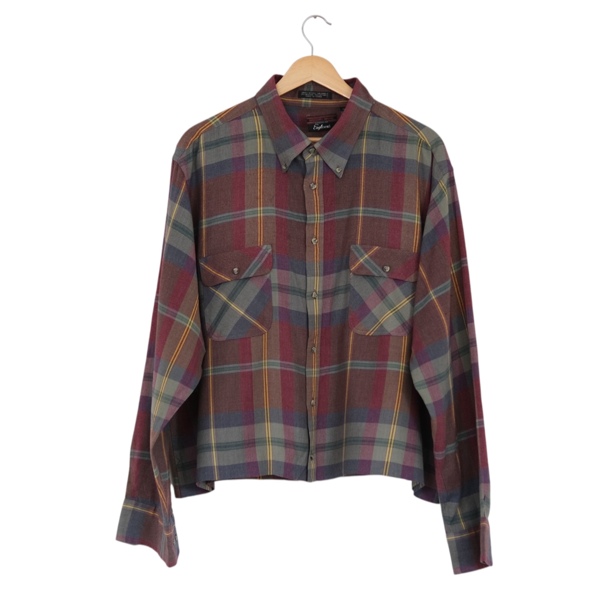 Reworked Vintage Burgundy Plaid Utility Shirt | 2XL
