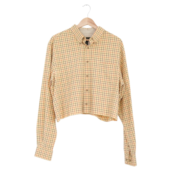 Vintage Yellow Plaid Cropped Button-Front Shirt | Large