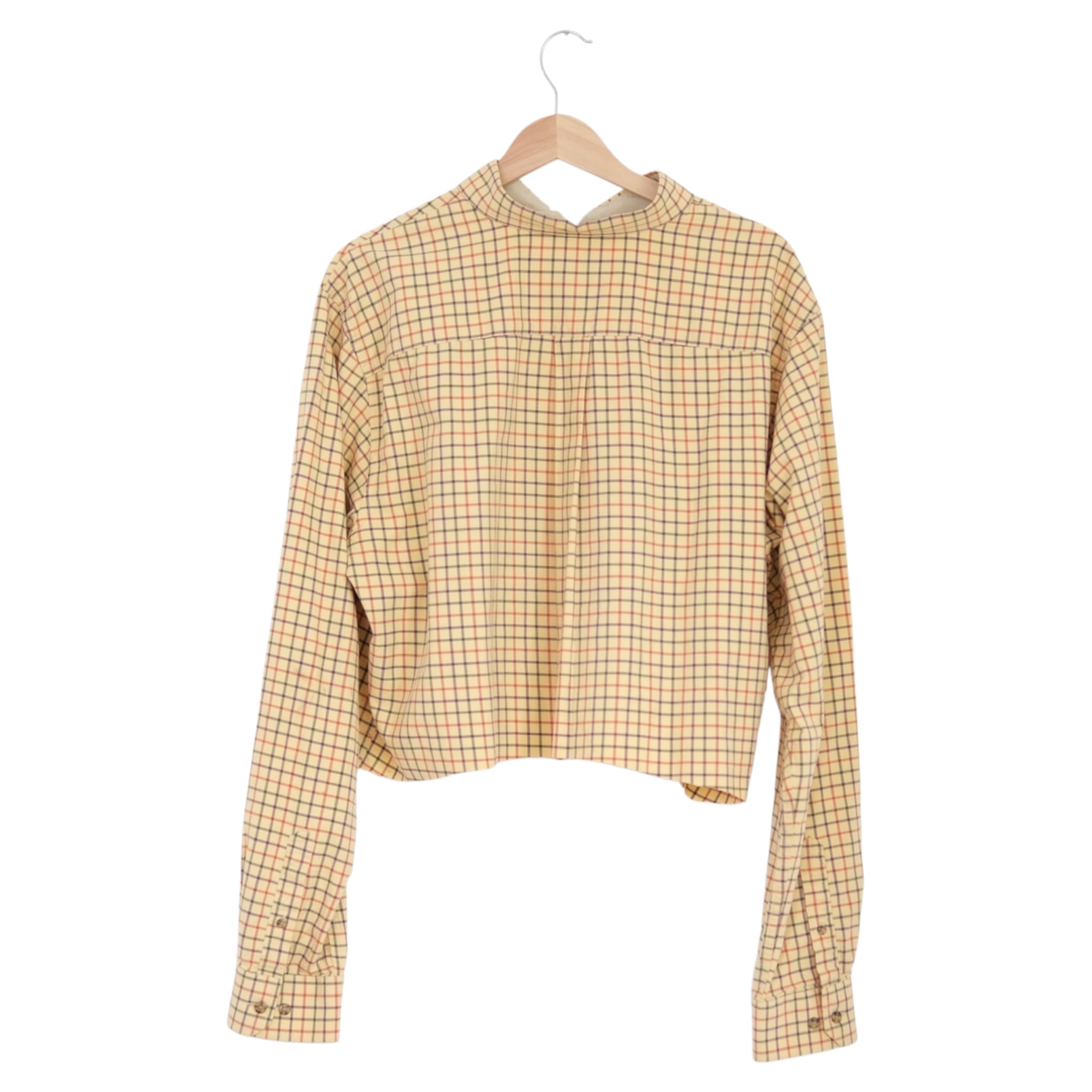 Vintage Yellow Plaid Cropped Button-Front Shirt | Large