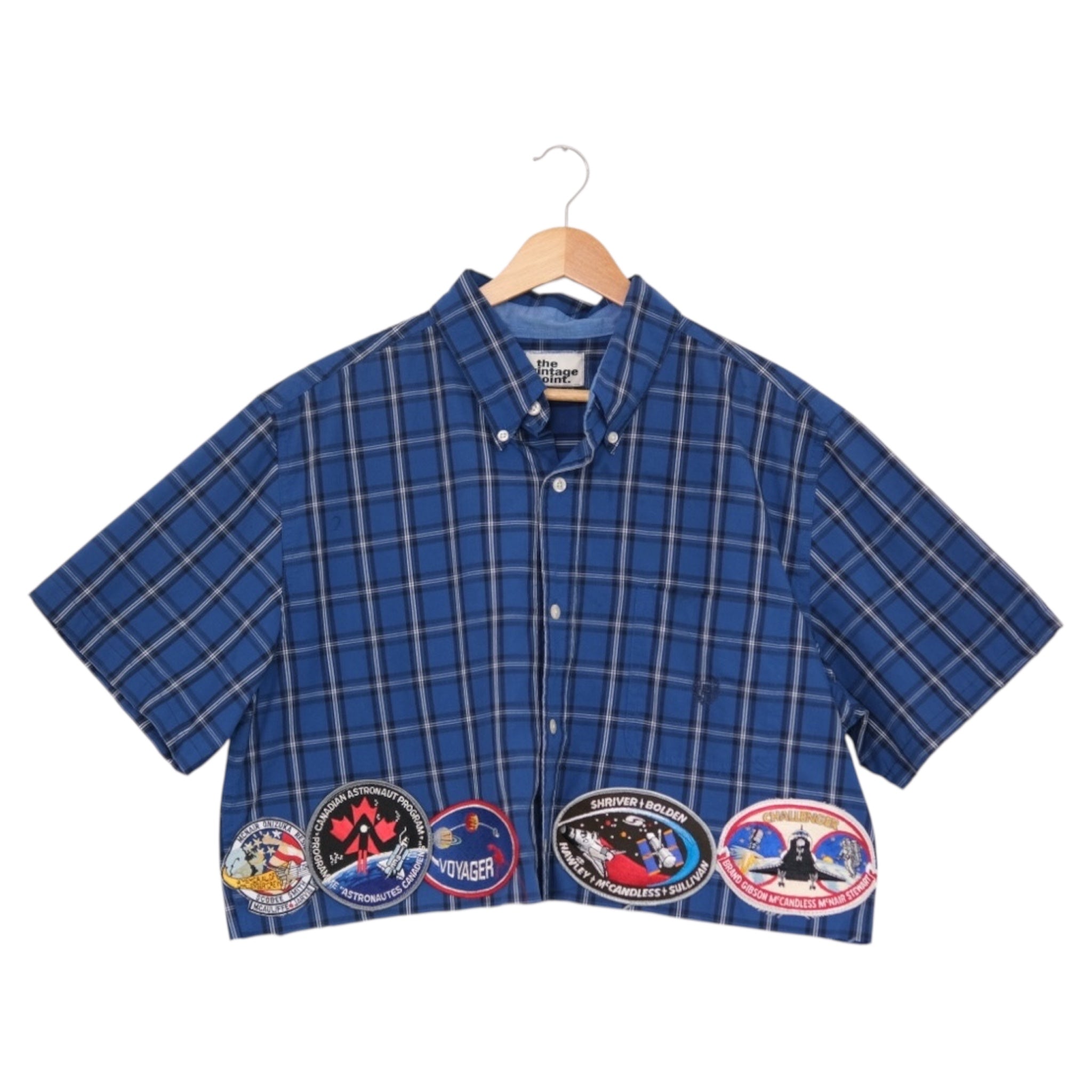 Reworked Vintage Blue Plaid Space Patch Shirt | One of One