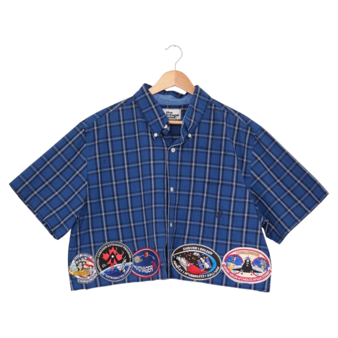 Reworked Vintage Blue Plaid Space Patch Shirt | One of One