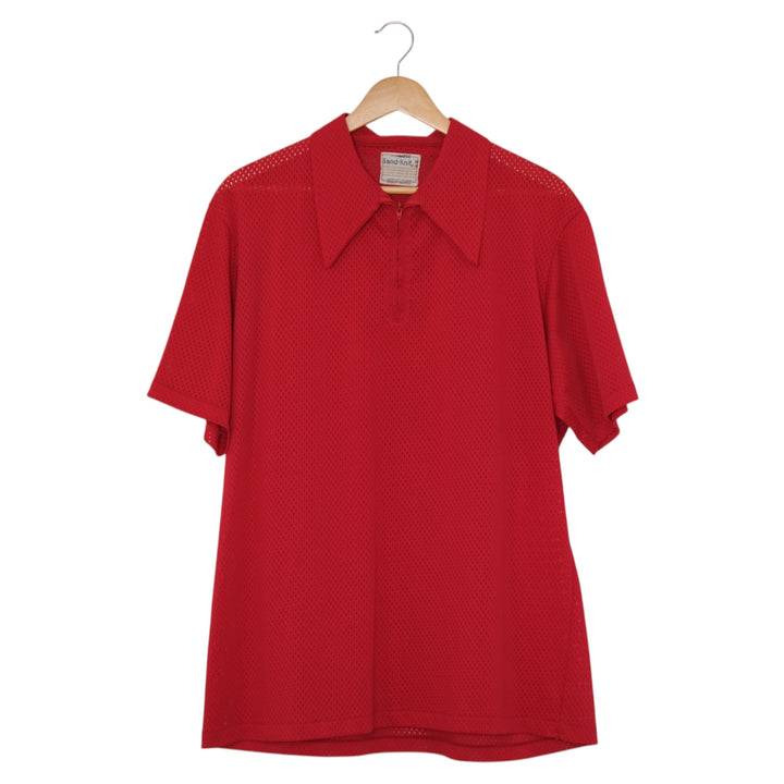 Vintage 80's Sand-Knit Red Mesh Quarter-Zip Polo